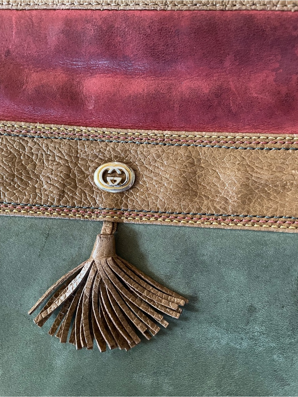 Gucci Tricolor Leather Crossbody in Green, Tan & Burgundy